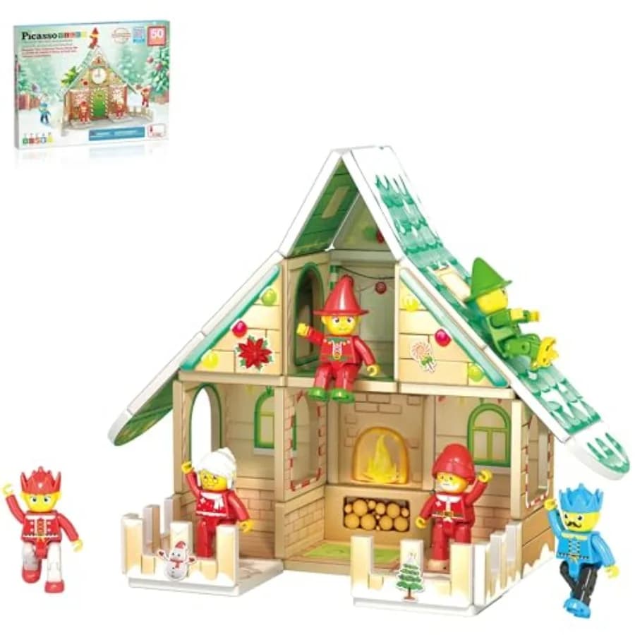 Magnetic Tile Set with Santa Ees Nutcracker 6 Character Figures STEM Educational Construction Toy Winter Magnet Block Gift for