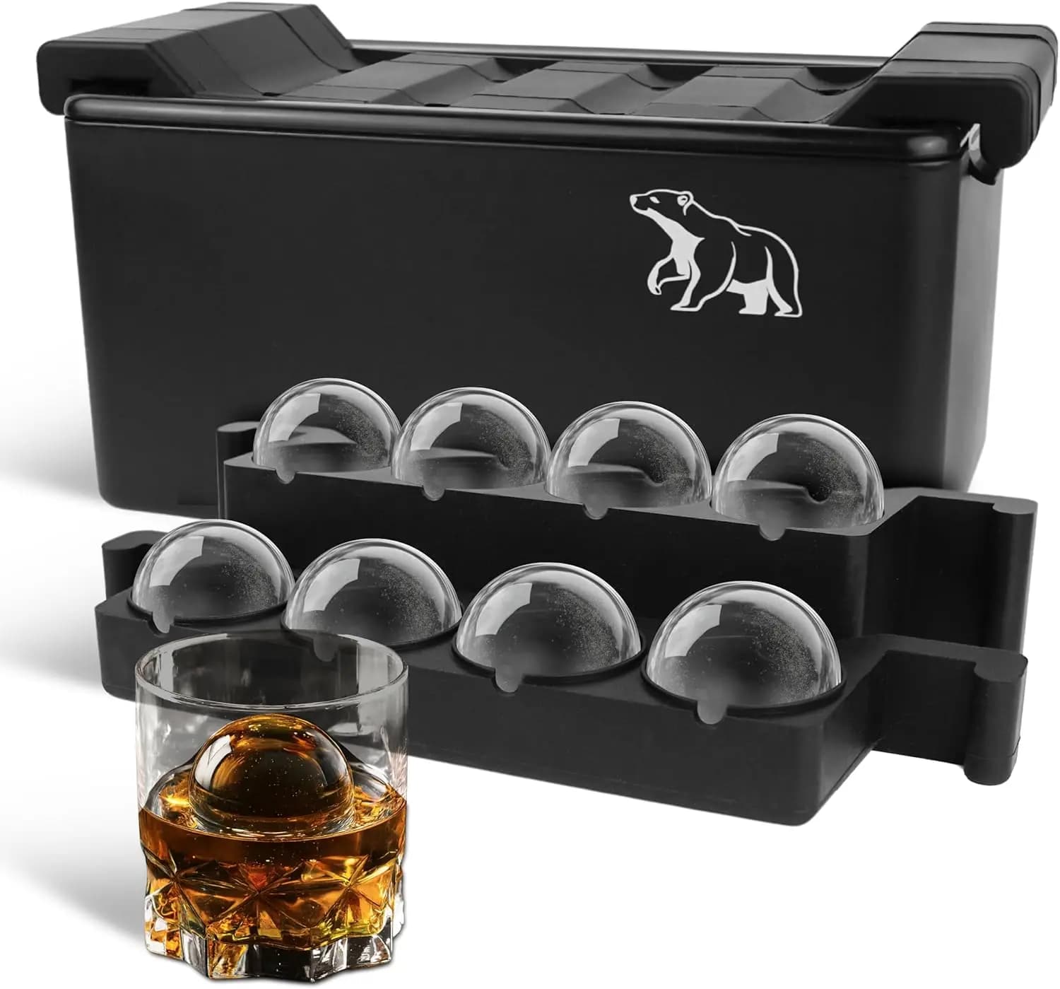 Stampo per palline di ghiaccio trasparenti da 2 pollici (8 sfera) per whisky e cocktail - Crea sfere di ghiaccio rotonde trasparenti da 2 pollici per la casa
