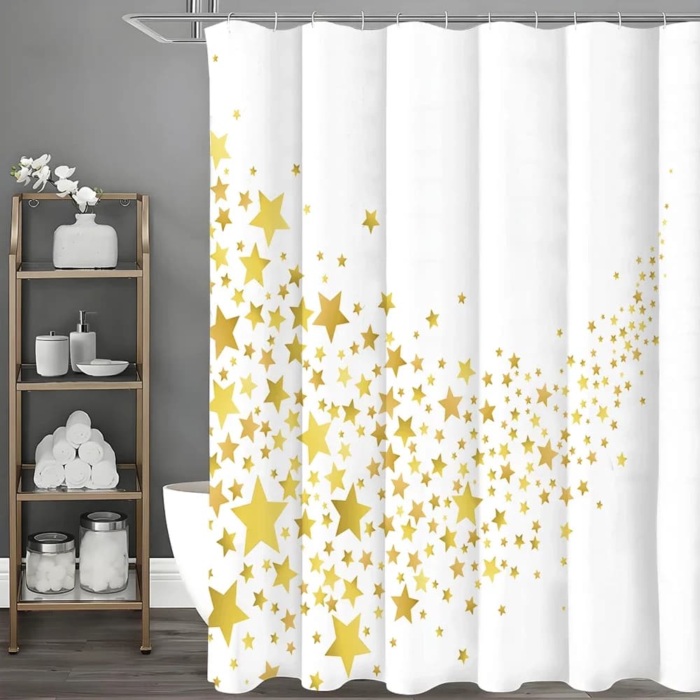 Tenda da doccia con stella gialla, tenda da doccia decorativa per bagno, tenda da doccia impermeabile con ganci