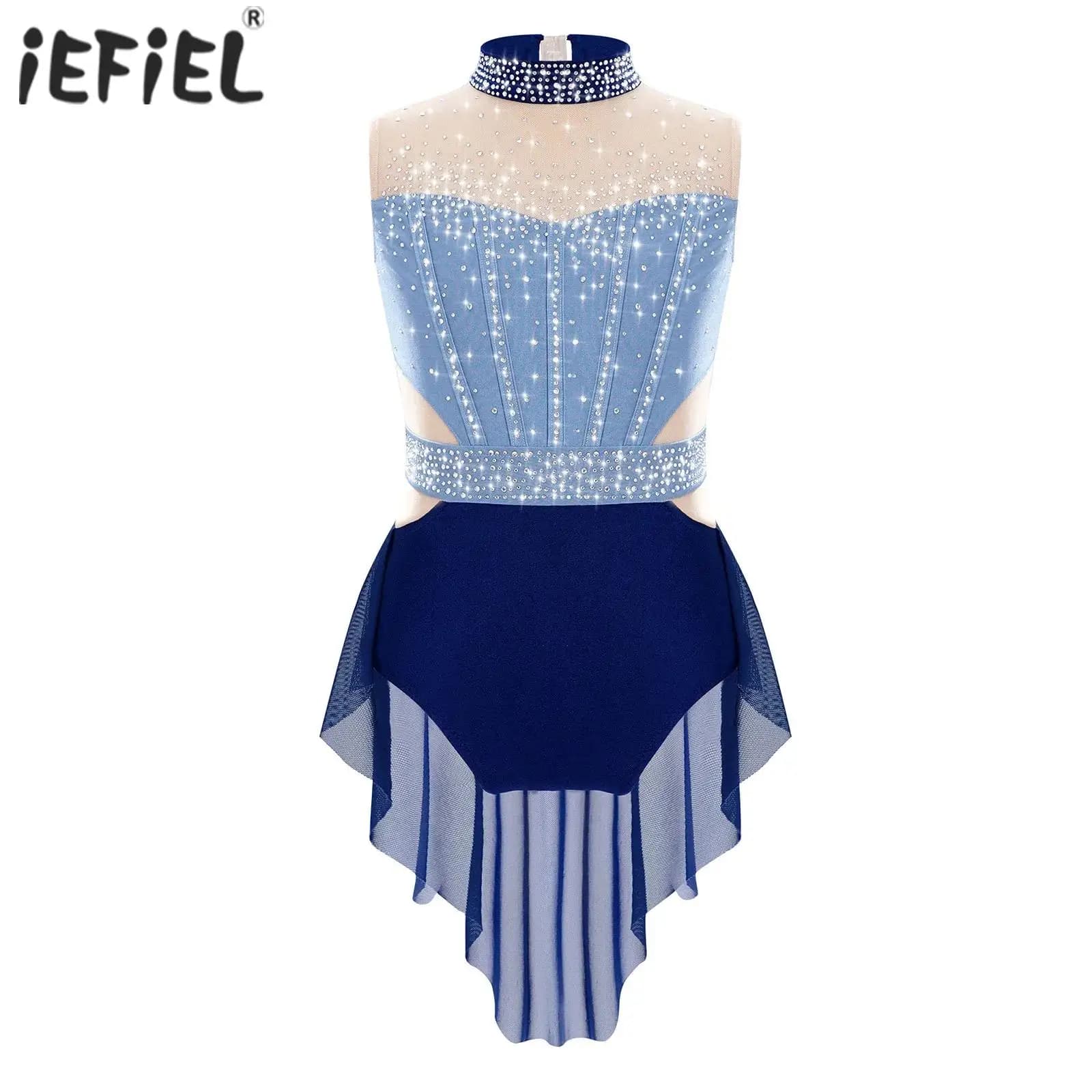 Costume da ginnastica per balletto per bambina, con gonna in rete con strass, body da pattinaggio su ghiaccio, costume da spettacolo di danza lirica