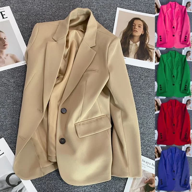 Giacca Elegante Beige da Donna, Stile Casual Primaverile e Autunnale, Nuova Moda Urbana, Taglia Piccola, Blusa da Donna per Ufficio in Poliestere