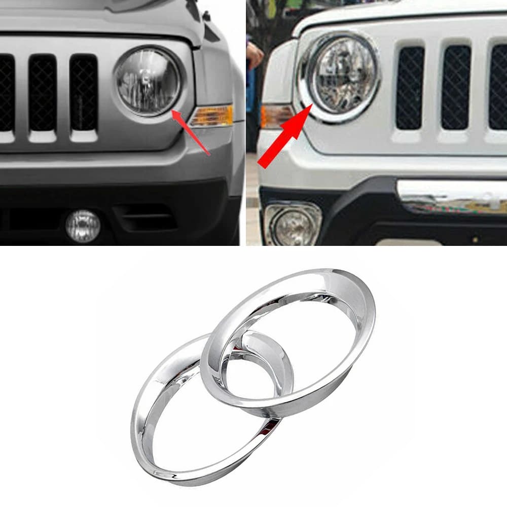 Adesivi per anello di rivestimento della copertura della luce della testa anteriore sinistra e destra adatti per Jeep Patriot 2011-2016 Accessori per rivestimento della copertura della lampada del faro anteriore