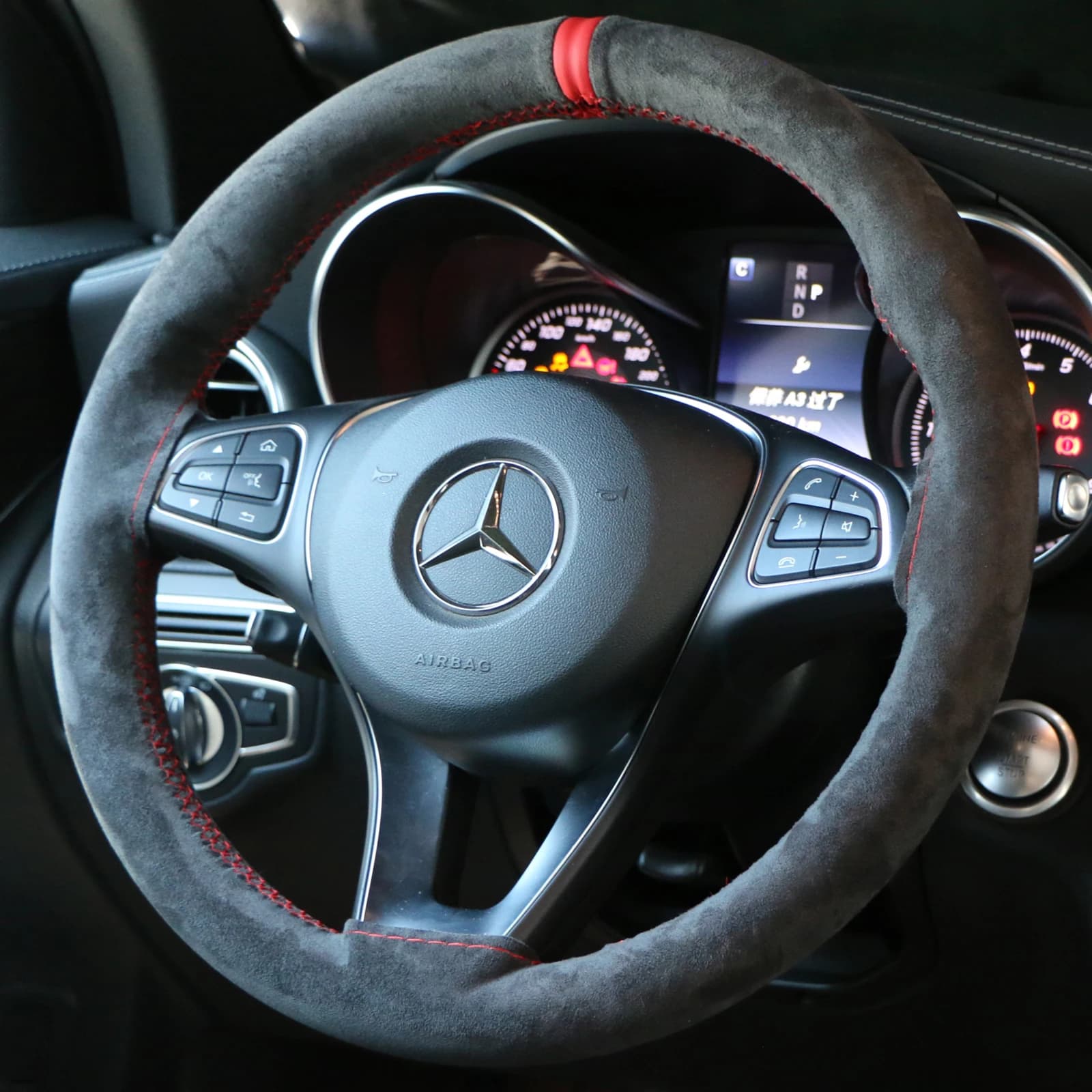 Universal wheel cover for 37-38 cm suede car, hand sewn DIY, soft black leather cover for automatic steering wheel