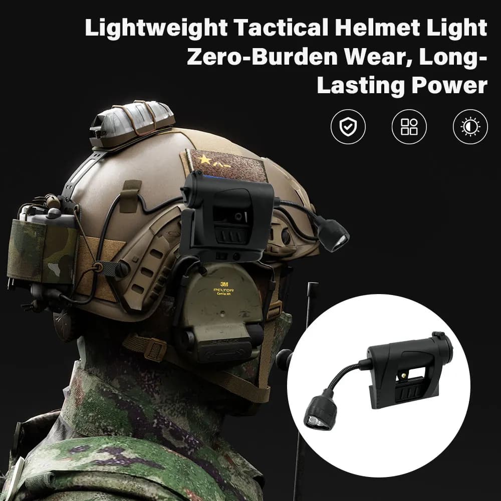 Luce per Casco Tattico a 3 Modalità, Torcia LED per Illuminazione Notturna, Caccia, Militari, Ciclismo, Pesca