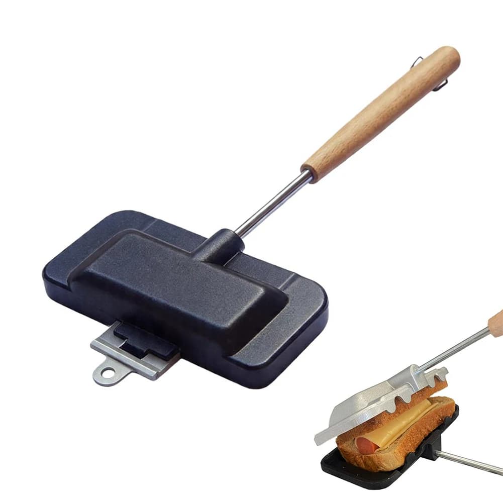 Padella antiaderente per sandwich con manico bloccabile, adatta per toast, involtini di uova, padella per grigliare all'aperto, forniture da campeggio