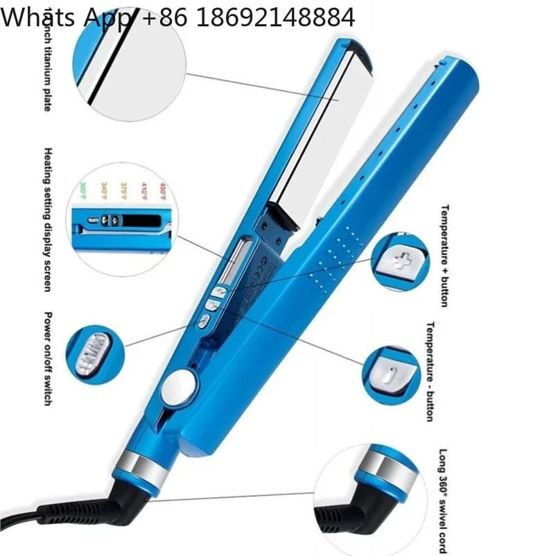 Classical Nano Titanium Hair Plate, Portable, with Larghe and 1/4 Strette Blades, Blue