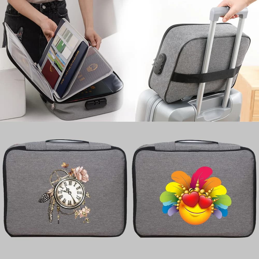 Document Storage Organizer Bag File Container Folder Certificate Feather Print Card Contract Pouch Home Office Grey Organization