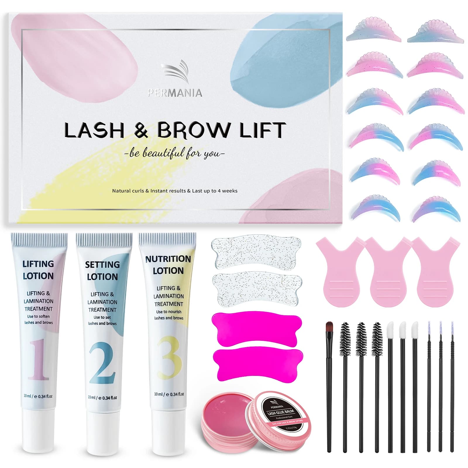 PERMANIA Nuovo Kit Sollevamento Ciglia Kit di Laminazione Sopracciglia Piegaciglia Kit Permanente per Ciglia Ammorbidente Colorato Lash Lift Nastro Strumento di Trucco