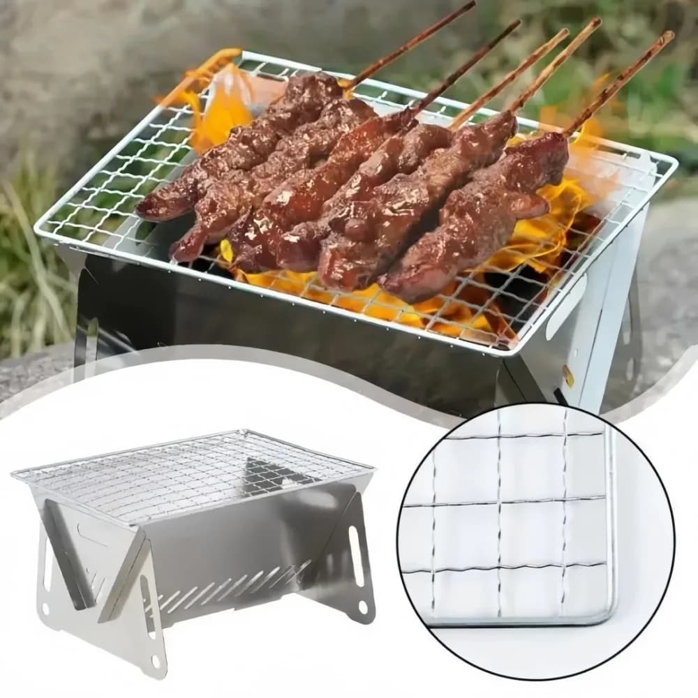 Griglia per barbecue pieghevole in acciaio inossidabile Stufa a legna multiuso a carbone per cucina all'aperto domestica Campeggio Picnic Spiaggia BBQ