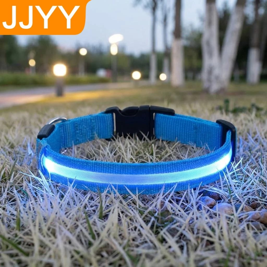 Collare per cani in nylon riflettente con LED, collare luminoso per animali domestici, per passeggiate notturne, campeggio, sicurezza, regolabile, resistente, accessori per animali domestici