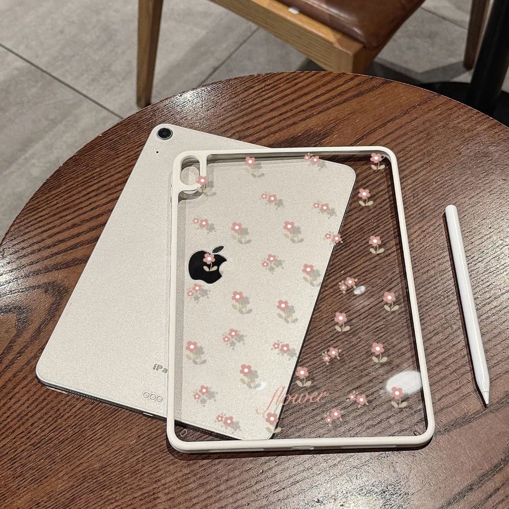 Korean Full Screen Red Flower Y2K Clear Cover For iPad Pro 13 11th M5 M4 12.9 A16 10 8 7 9th 10th Air 11 M2 M3 Mini Tablet Case