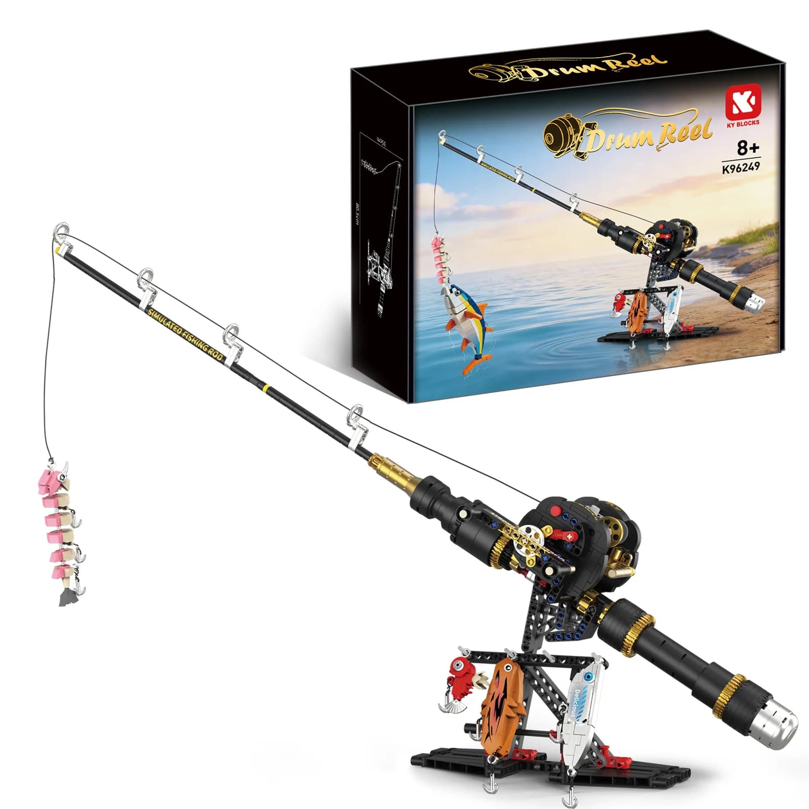 Blocchi da Costruzione MOC Serie Tecnica: Canna da Pesca | Modello Meccanico Fai-da-Te con Accessori per Esche | Regalo Creativo per la Pesca