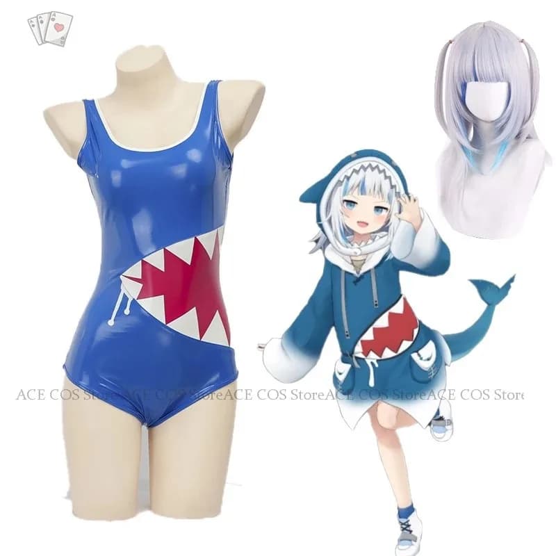 VTuber Gawr Gura Costume Cute Shark Outfit Tutina Blu Costumi da bagno Kawaii Stampe erotiche Hallo Cosplay Animeb;4.f'7;j,3'