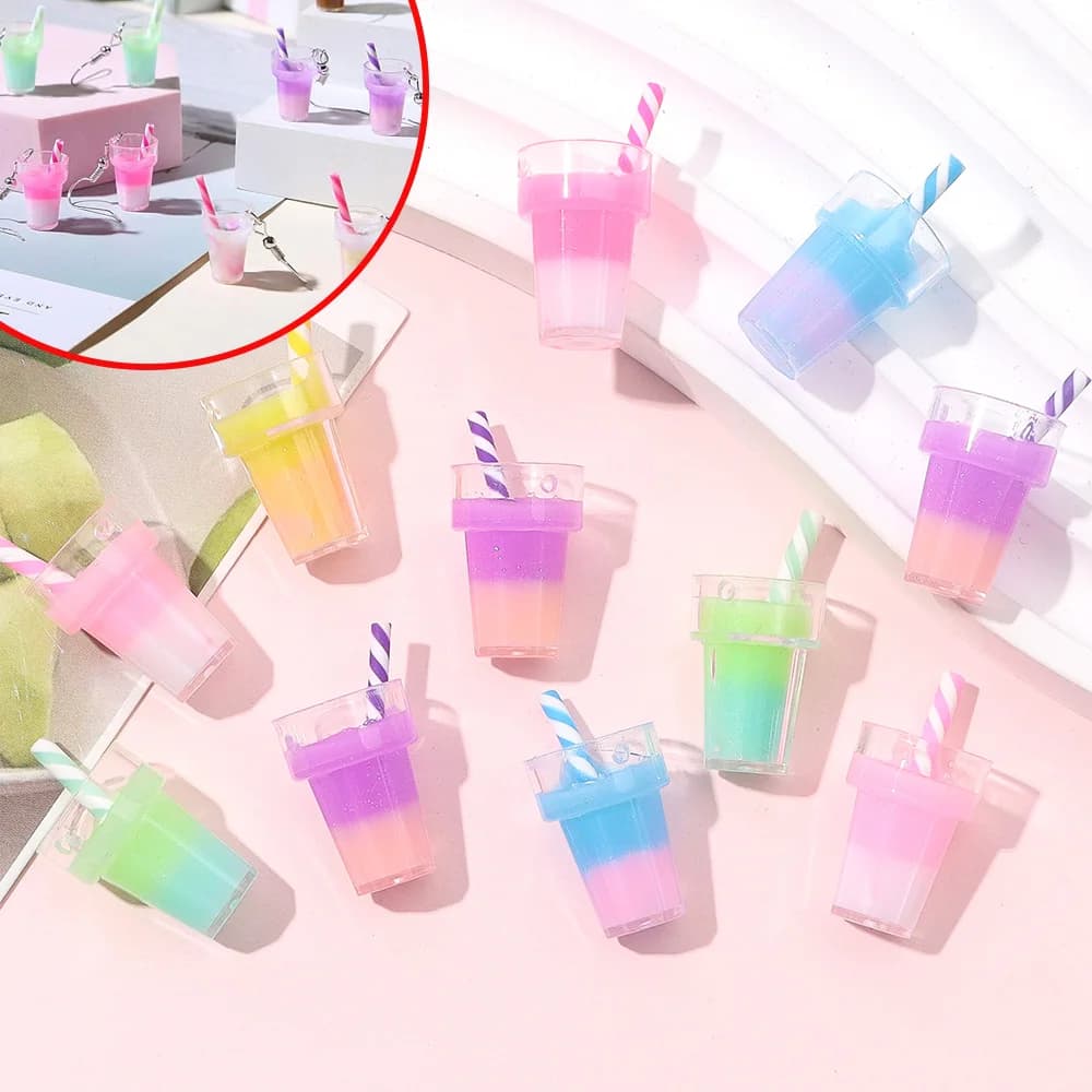 3/7/12 pezzi ciondolo a forma di tazza di bevande in resina multicolore, orecchini fai da te, catena di amicizia accessori per la decorazione della spiaggia estiva