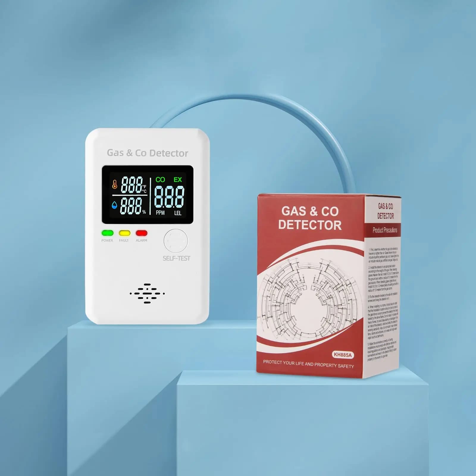 4-in-1 Carbon-Monoxide-Detectors and Explosive-Gas-Detector, Plug in Natural-Gas-Leak-Detector,LPG,LNG & CO Alarm, Real-time Monitoring & Display with Temperature & Humidity for Home,Aparttment,RV