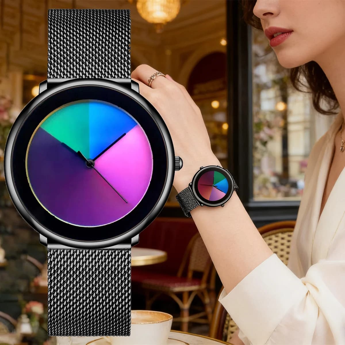LIGE 2026 Elegante Orologio da Donna con Quadrante Cangiante a Strisce, Orologio da Polso Casual da Donna con Cinturino a Rete Impermeabile al Quarzo