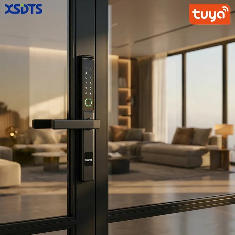 XSDTS Smart Door Lock Waterproof Fingerprint Password Card Tuya App Bridge-Cut For Outdoor Pull Push Sliding Grille Door