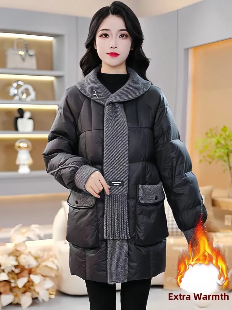 Women's Fleece Lined Cotton Jacket Coat Thick Warm Mid-Length Hooded Stand-Collar Winter Outerwear Stylish Slimming Design