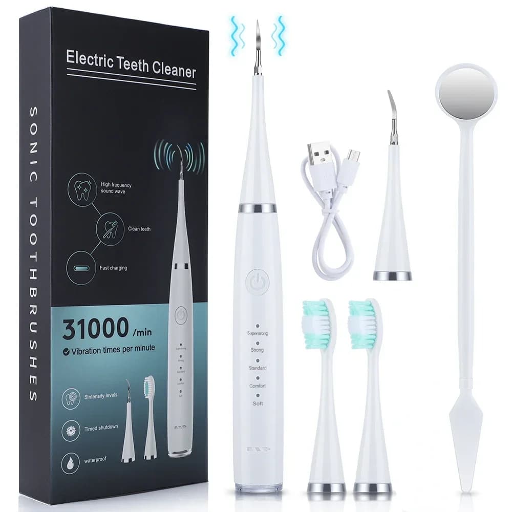 Kit sbiancante dentale sonico 3 in 1, spazzolino per la rimozione di tartaro e placca, strumenti per la pulizia dei denti e la cura orale.
