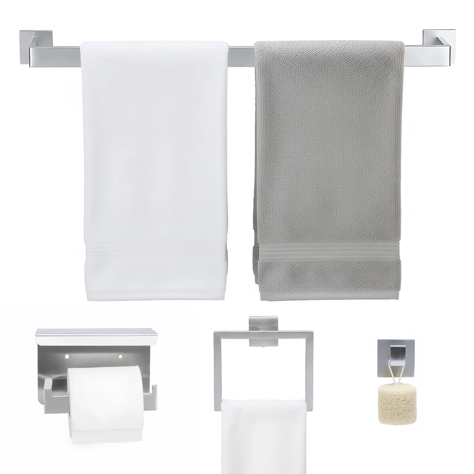 Set di 20 Accessori per il Bagno Montati a Parete, Set Portasciugamani in Acciaio Inox, Porta Carta Igienica, Anello, Gancio