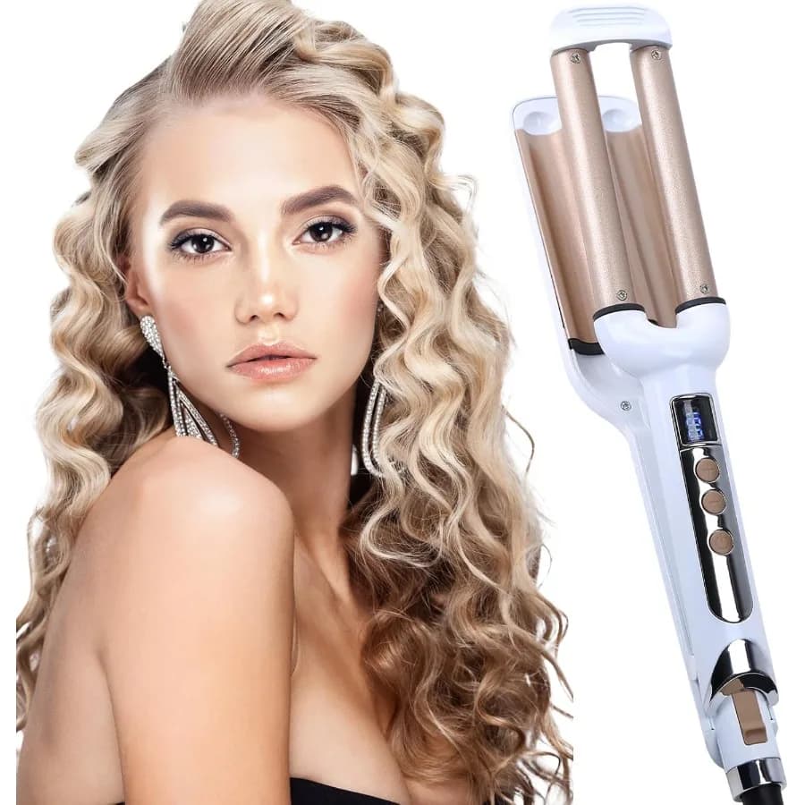 Stone iron ceramic iron 3 barrel curling iron 0.6 inch 16 mm instant curling Waver Champagne Valentine's Day Mother D