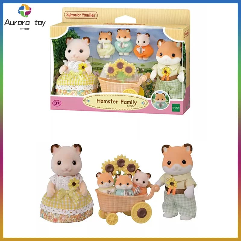 Original 2026 New Sylvanian Families Hamster Family Flocked Figures Girls Pretend Play Mini Animal Doll Educational Kids Toy Set