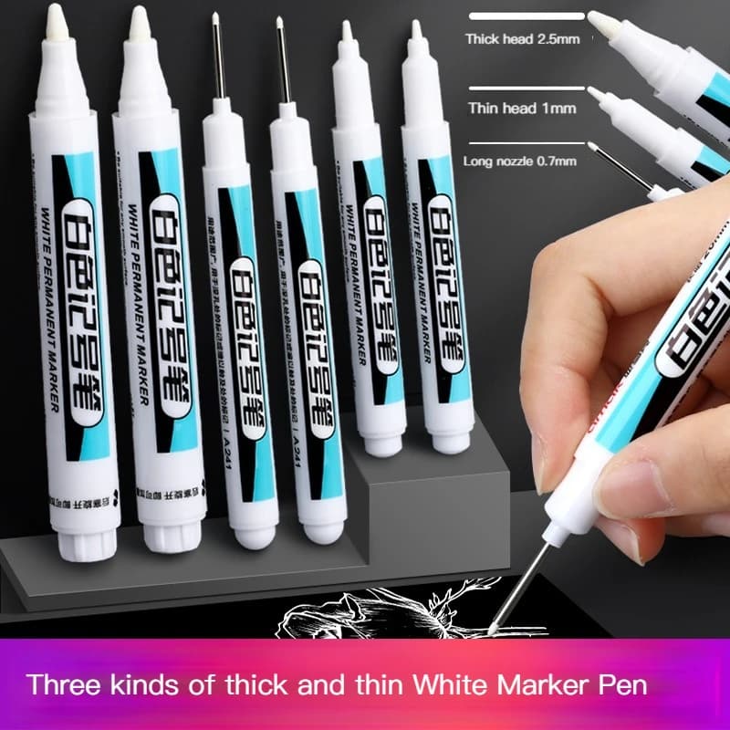 1/4Pcs White Permanent Paint Pen set for Wood Rock Plastic Leather Glass Stone Canvas Ceramic Deep Hole Marker 0.7mm