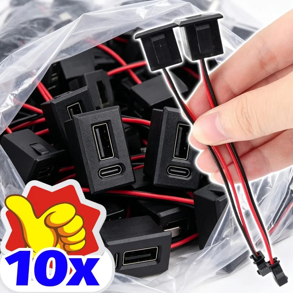 Double USB C Panel Connector Copper Cable Base Fast Charger 20V 3A Socket Replacement Parts for Telecom Equipment SUV Vehicles