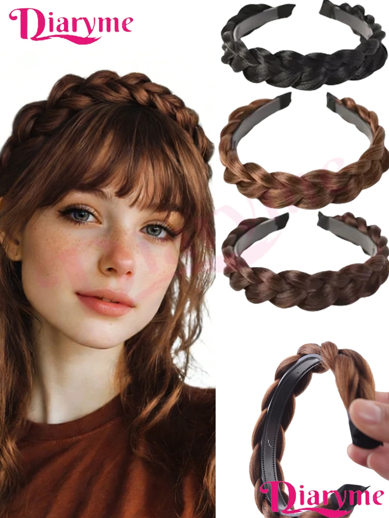 Women's synthetic hair band with three-wire thick non-slip braid and fish bark, high-end hair clips
