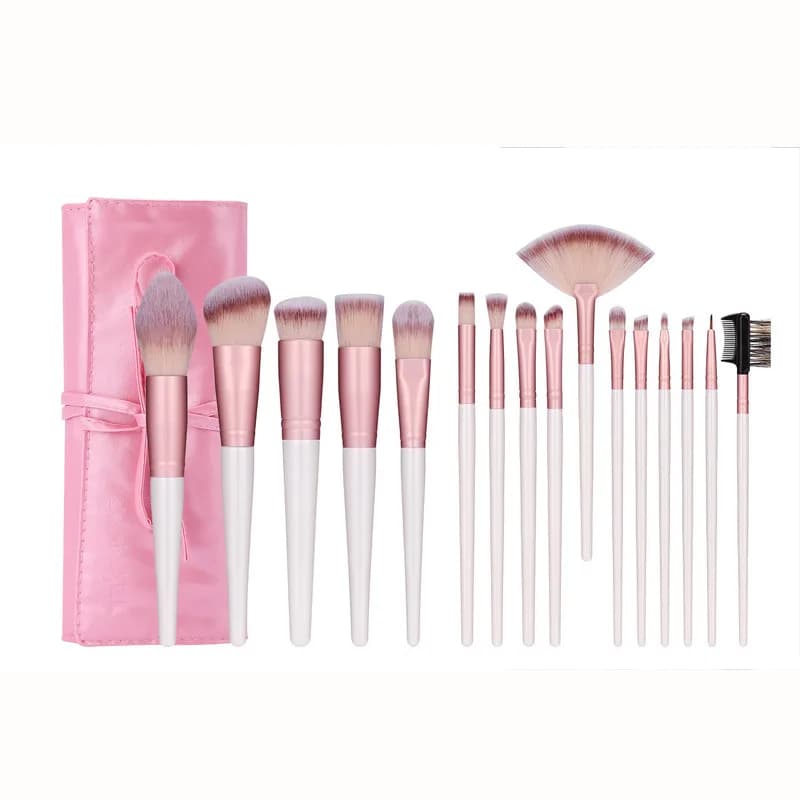 Set di pennelli per trucco da 16 pezzi con scanalature, strumenti per il trucco e pennelli per trucco bianco sporco
