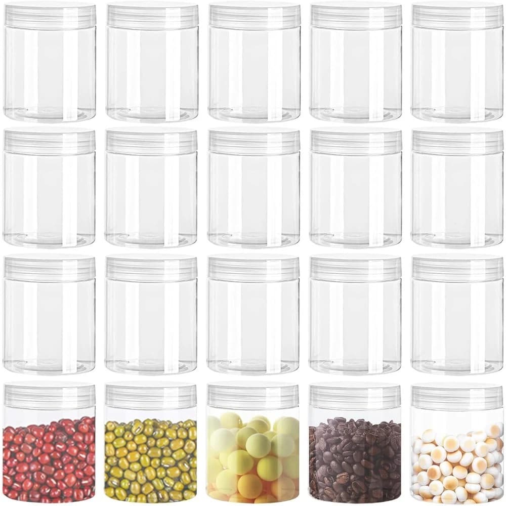 20 Pack 4oz Clear Plastic Jars with Lids 115ml Wide Mouth Empty Round Containers for Candy Beads Lotion Slime Making Food Storage Refillable Containers