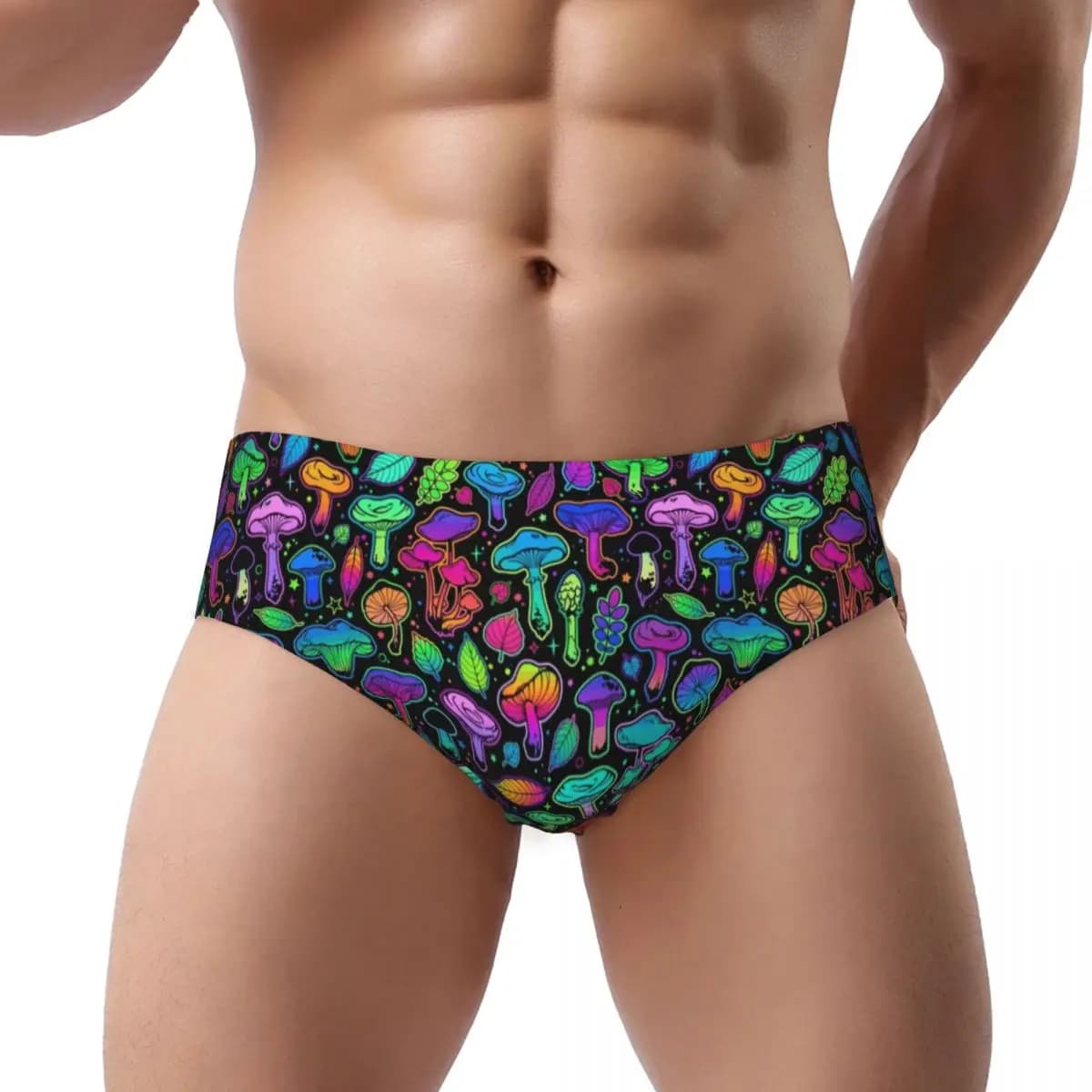 Slip da uomo personalizzati con funghi arcobaleno magici, mutandine da uomo, traspiranti, misteriose mutande intimi Boho