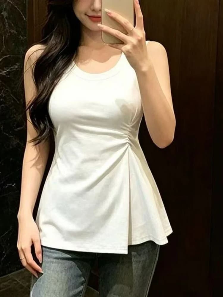 Summer Women's Sleeveless Tank Top 95 Cotton Loose Fit Inner Wear Outerwear Casual Basic Color T-Shirt plus Size