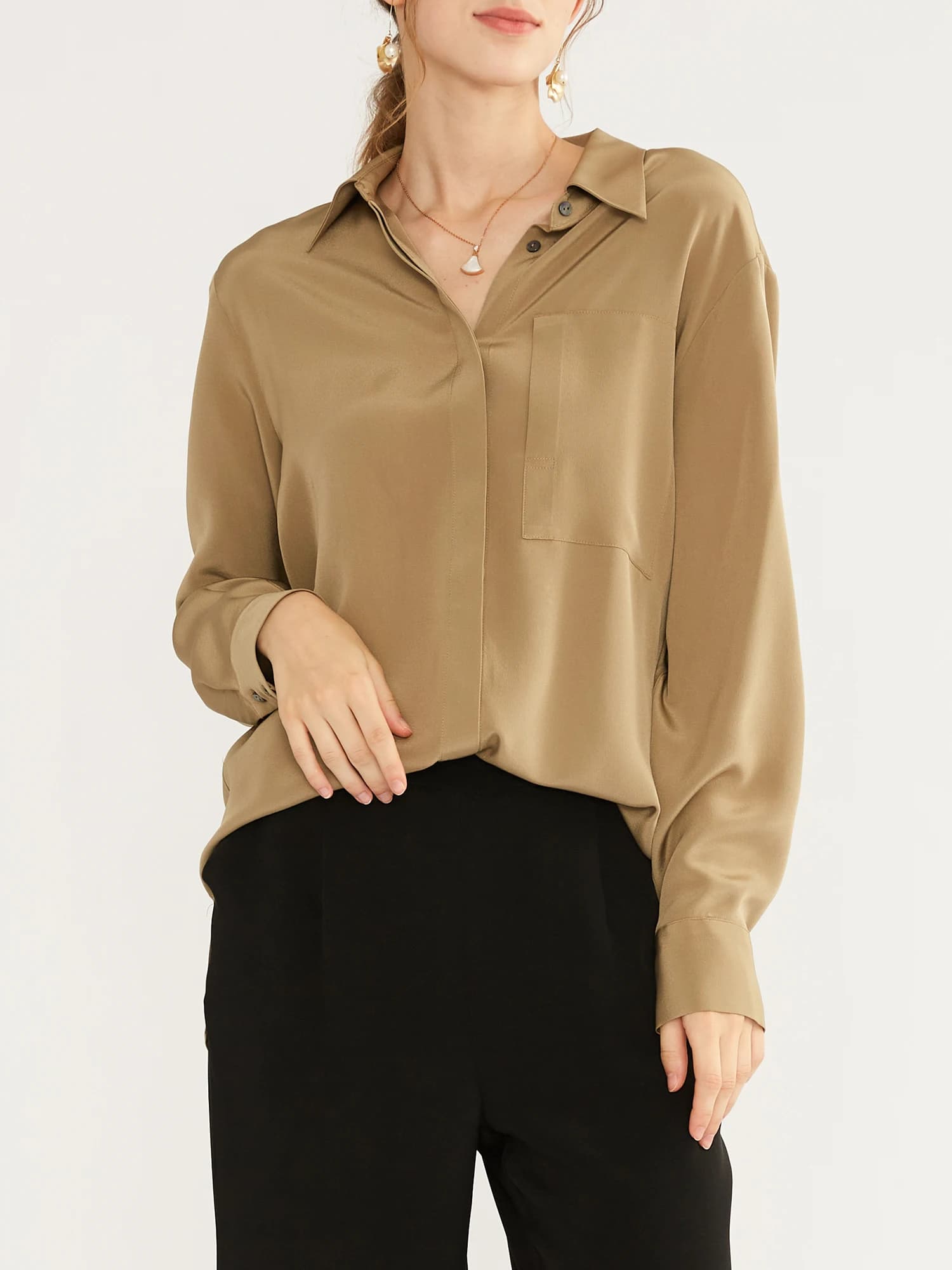 2025 Primavera 100% seta di gelso camicia stile pigro francese Crep The Chine camicetta da donna ampia e comoda camicie a maniche lunghe