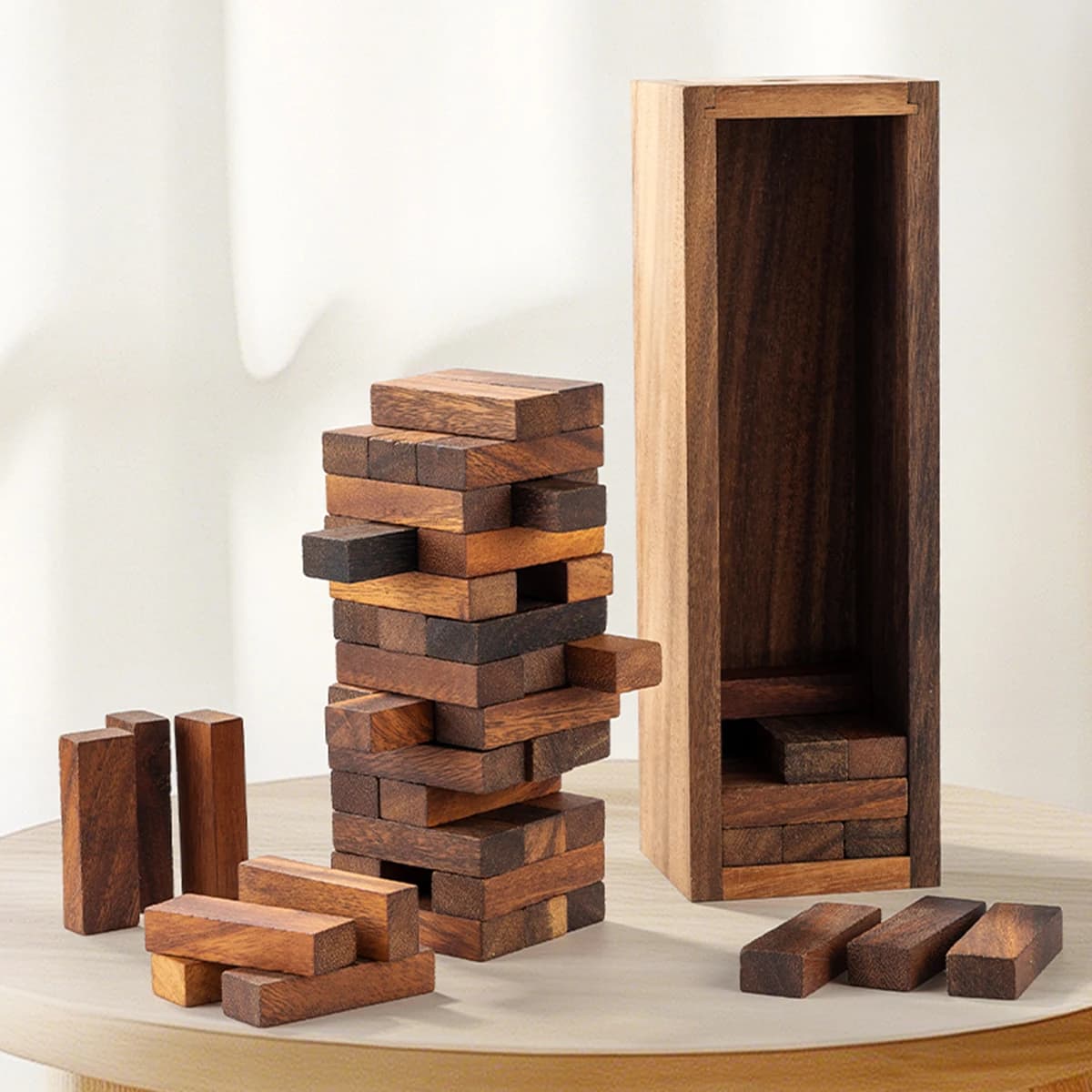 Gioco Educativo Divertente in Legno di Teak Massiccio, Blocchi Impilabili, Gioco da Tavolo per Feste, Gioco di Costruzione per Adulti