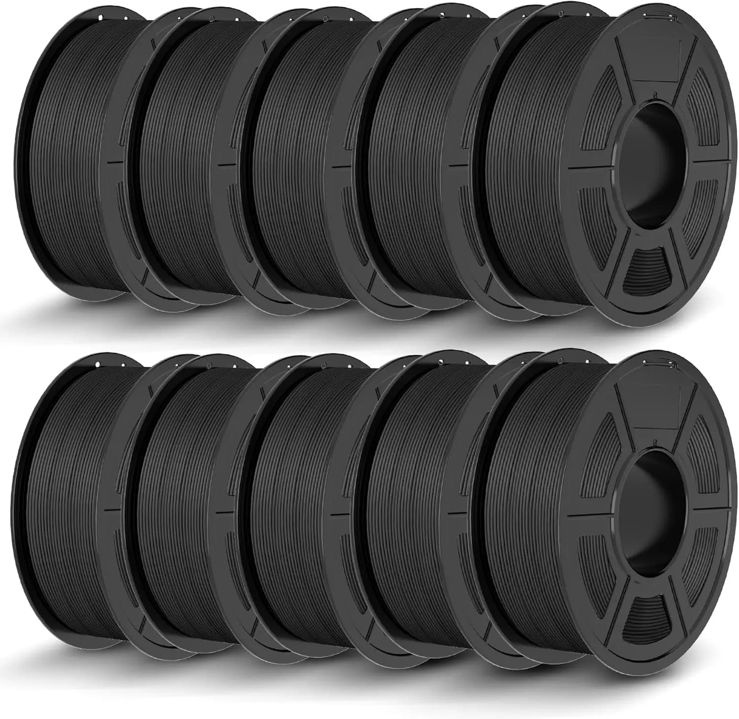 Filamento PLA Opaco 10kg, 1.75mm, Precisione Dimensionale +/- 0.02mm, 10 Bobine Nere