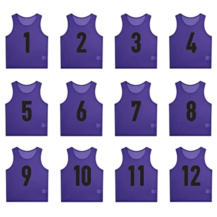 Confezione da 12 Pettorine Numerate/Gilet da Allenamento/Maglie da Pratica per Squadre di Basket, Calcio e Football