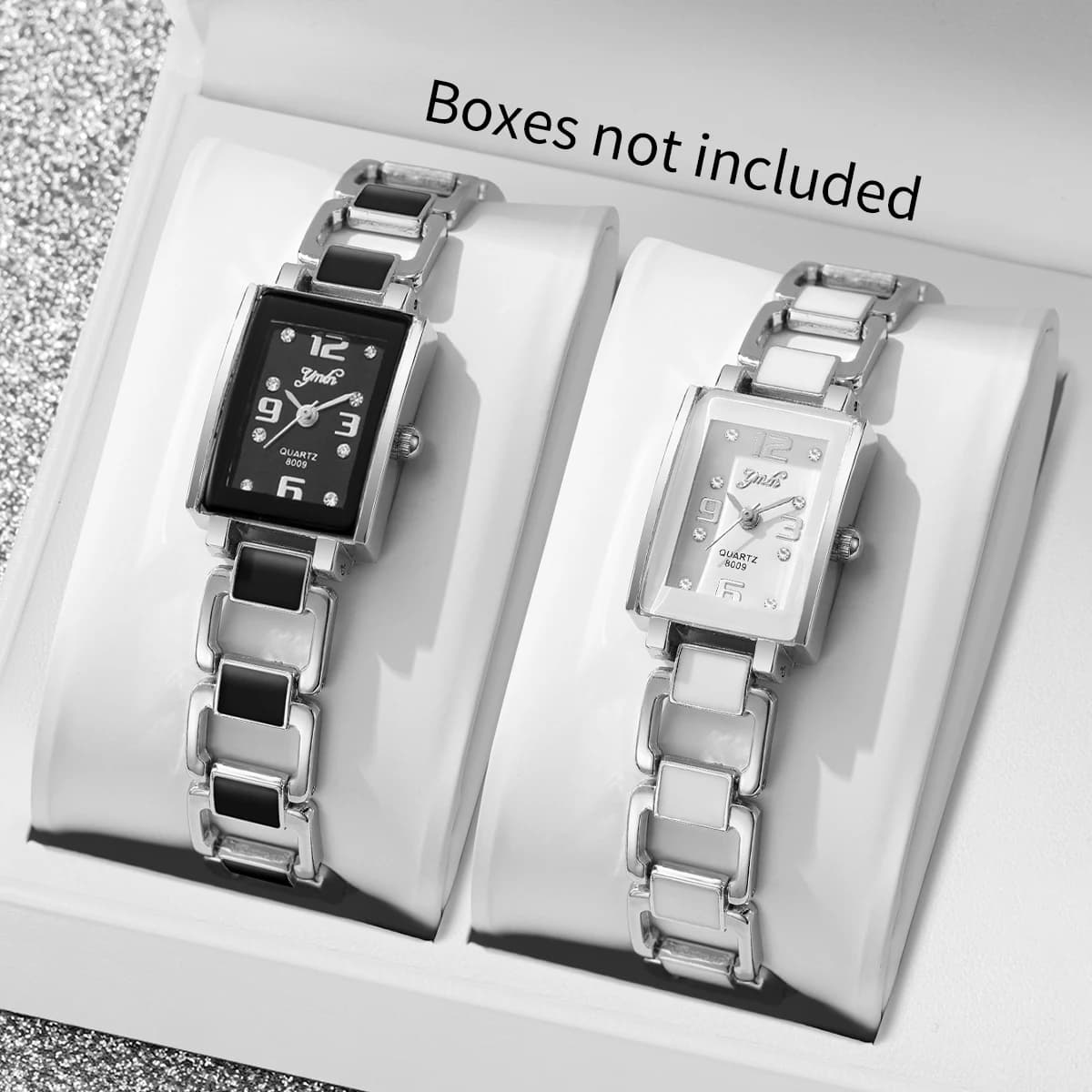 Set di 2 orologi da donna rettangolari alla moda con quadrante arabo, orologio da polso da donna per ragazze, orologio da donna (senza scatola)