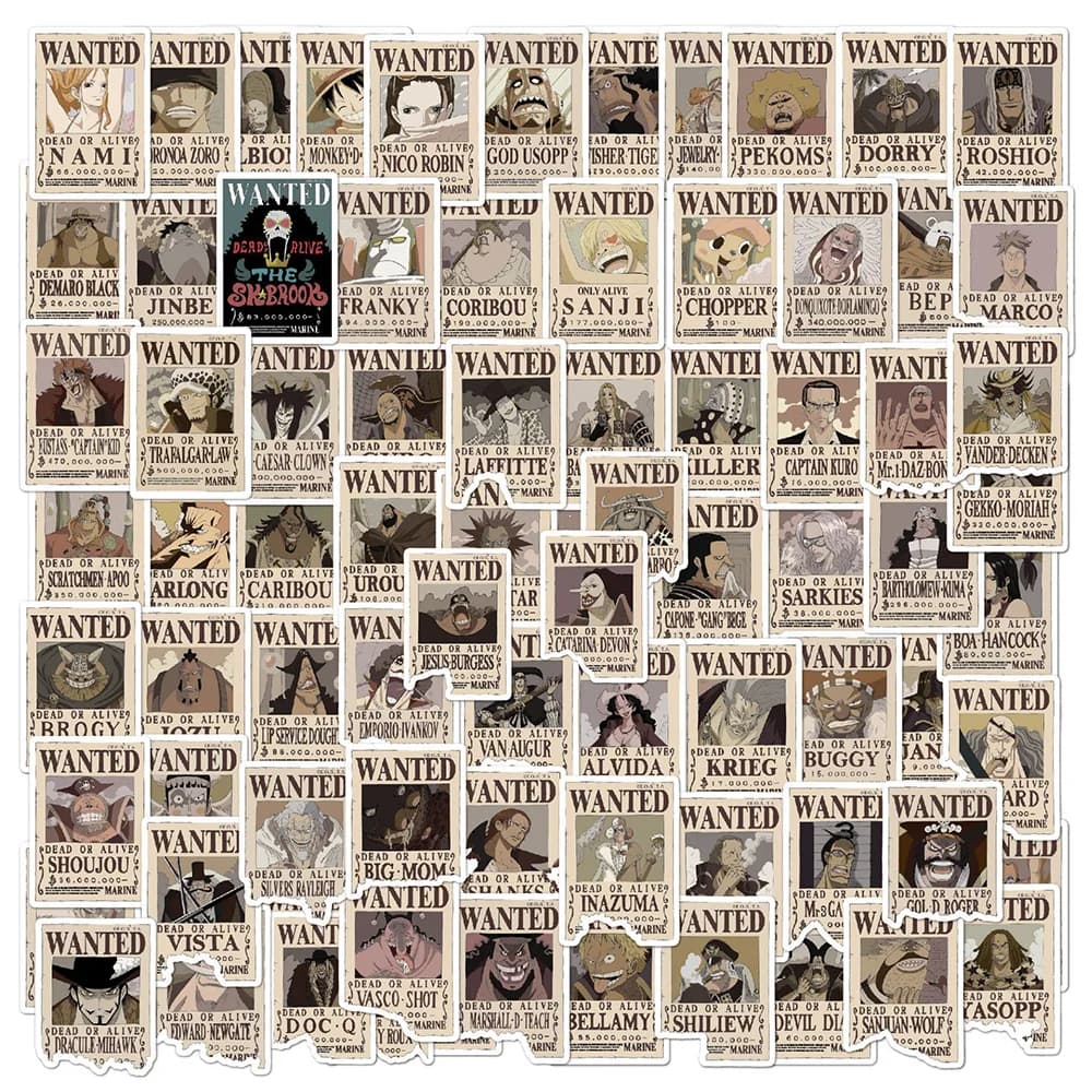 10/20/40/80pcs One Piece Wanted Poster Adesivi Anime FAI DA TE Telefono Del Computer Portatile Notebook Fresco Del Fumetto Del Vinile Fresco Decalcomanie giocattolo regalo