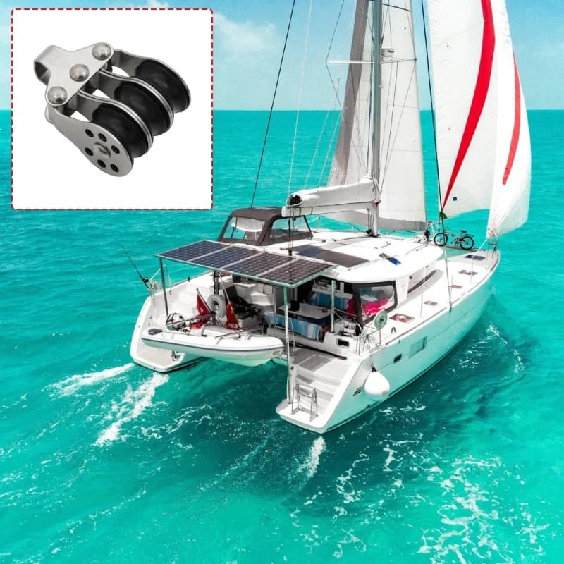 Yacht Deck Hardware Stainless Steel Rope Guide Pulley Block with Three Sheaves and Top Attachment Eye for Marine Use