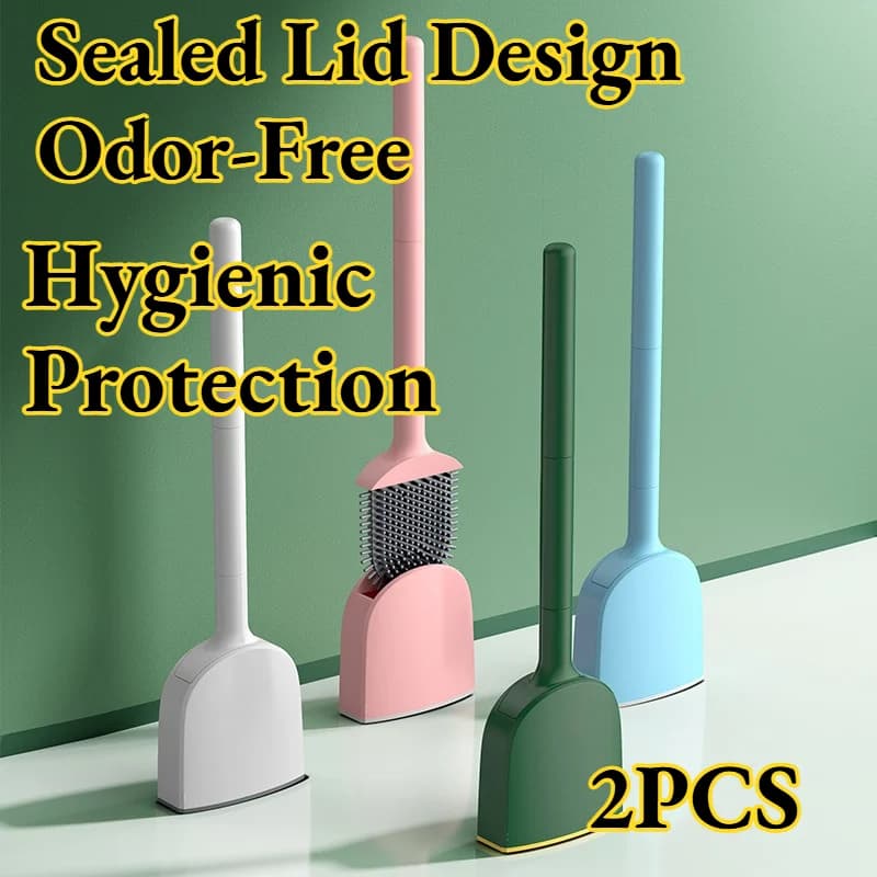 Spazzola per WC Domestica per Angoli Difficili, Pulizia Potente, Senza Foratura, da Parete, in Silicone, con Manico Lungo, Anti-Schizzi, Base con Drenaggio a Cinghia