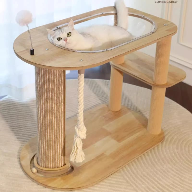 Albero per gatti multilivello con tiragraffi Grande torre per gatti in legno massello Mobili moderni per animali domestici per capsula spaziale stabile e robusta per interni
