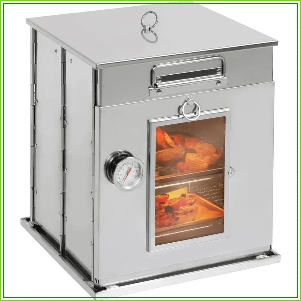 Foldable Camping Oven with 2 Tier Grill, Portable 304 Stainless Steel Camping Stove with Thermometer for Propane and Wood Stoves, Outdoor Cooking, Picnic