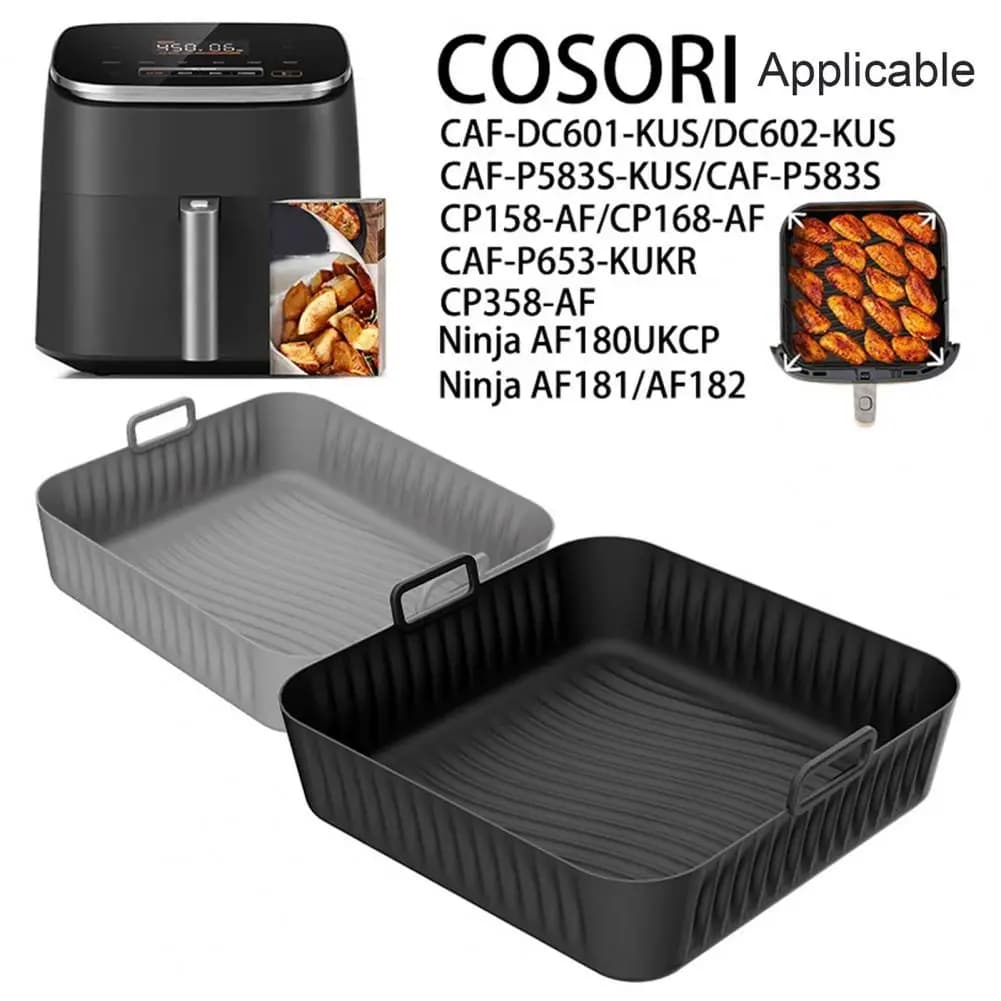 Square silicone pad for air fryer, reusable and non-stick, for COSORI 5QT/6QT, suitable for square baskets, heat-resistant accessory for air fryer.