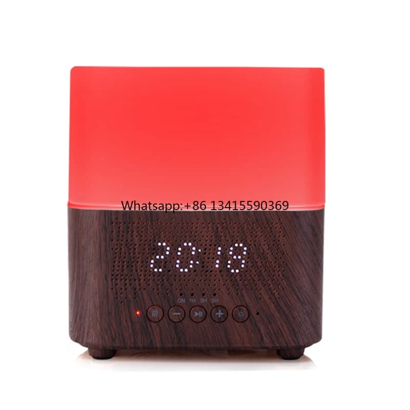Aromaterapia con venature del legno LED colorato e umidificatore d'aria a luce fissa Diffusore di aromi Diffusore di oli essenziali con altoparlante Bluetooth