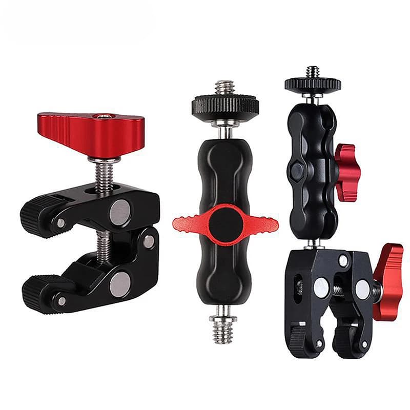 Multifunction Ball Head Super Clamp Magic Arm Hole 1/4 '' 3/8 '' for GPS Phone Video Support Action Camera Monitor LED Light Mic