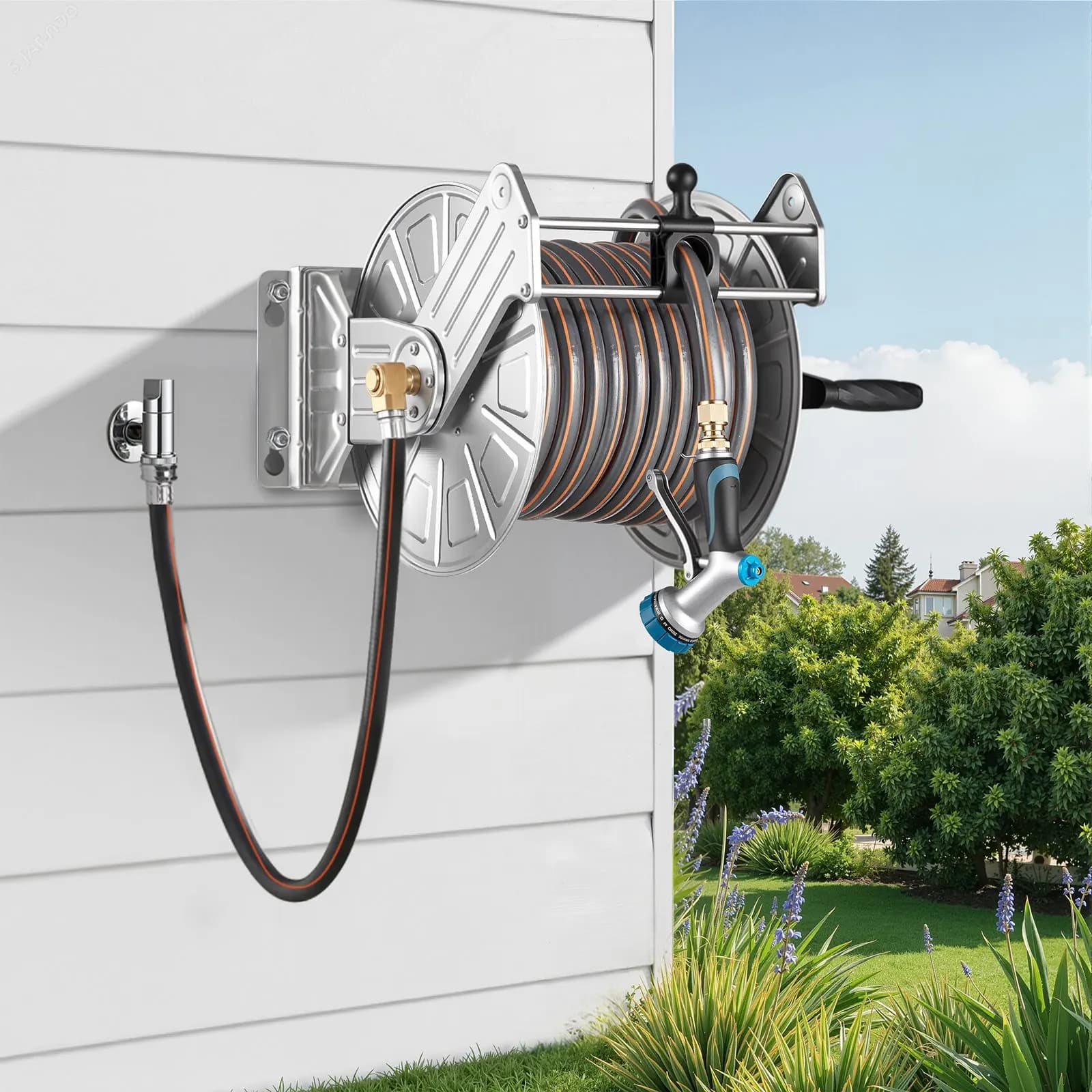 Garden wrap to Wall with 150ft pipe, Brass fitting and Pipe Guide