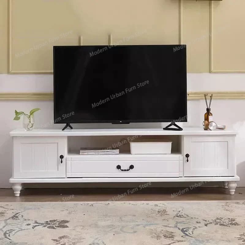 Mobile TV da terra con ripiani, mobiletto per TV, mobiletto per caminetto, mobile bianco per monitor, mobile TV universale per intrattenimento e film, supporto per TV, mobili per la casa