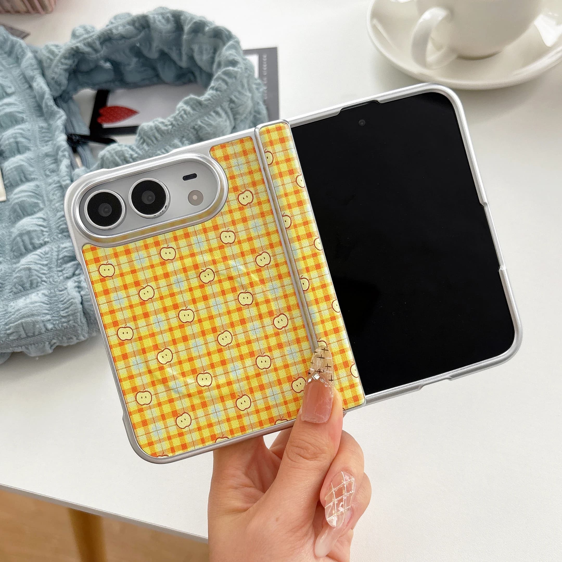 Cute Magnetic Fruit Pattern Leather Phone Case for iPhone Duo 18 Ultra Hinge Protection‌ Fold For Magsafe Lens Protrusion Cover