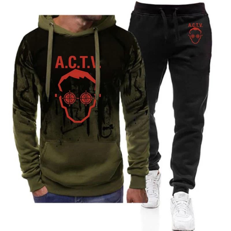 ACTV Valencia Logo Print 2026 Spring And Autumn Men's Street Fashion Drawstring Hoodies Pants Anti Collision Shirt Suits